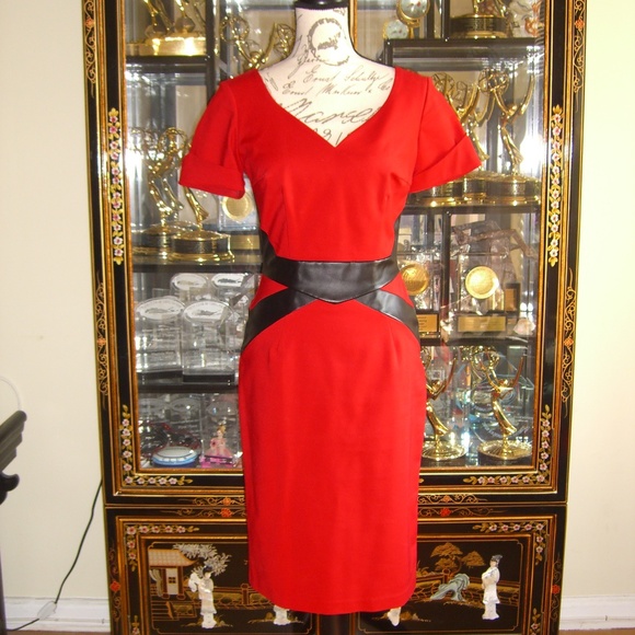 Hybrid Dresses & Skirts - HYBRID RED AND BLACK PLEATHER CONTRAST DRESS